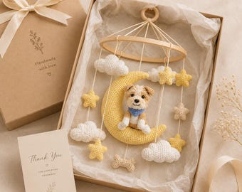 Custom Pet Crochet Mobile, Personalized Dog Cat Nursery Mobile, Moon Cloud Crib Decor, Pet Photo Baby Shower Gift