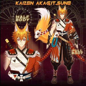 Akagitsune Male Fox Live2D Vtuber Model: Japanese Kitsune, Premade Ready To Use