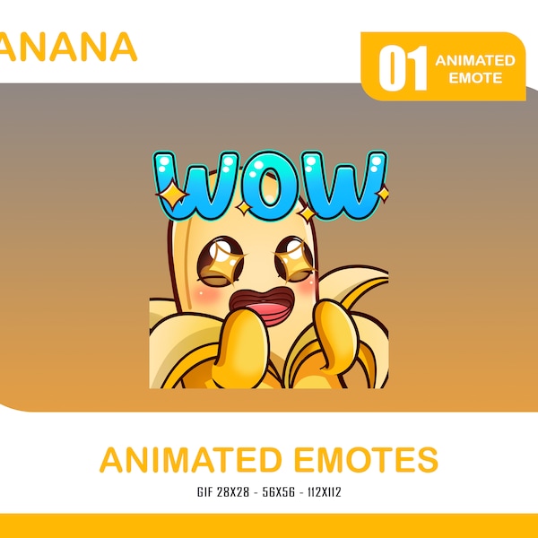 Emoticono animado de Wow Banana, Emote divertido animado de Wow Banana Twitch Discord Youtube, Emote animado lindo de Wow Banana para Streamer, Gamer