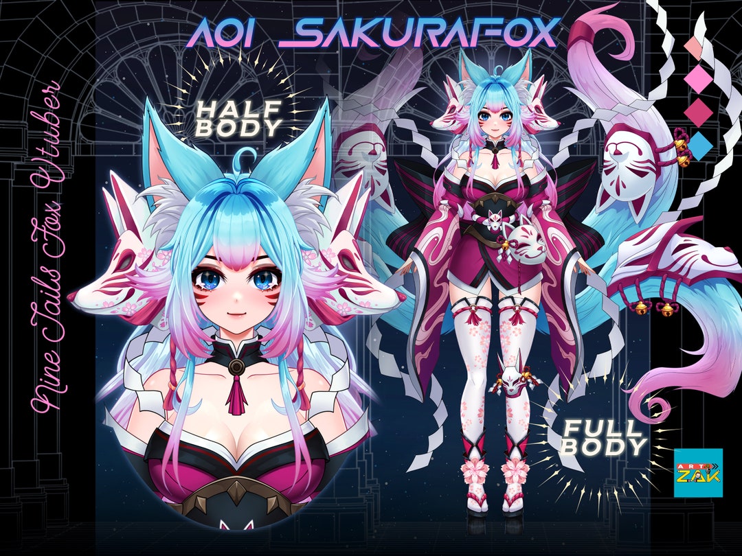 Kitsune Nine-tailed Fox Live2d Vtuber Model: Blue Pink Version - Etsy South Korea