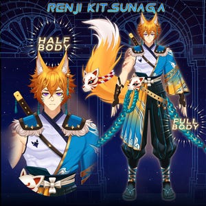 Male Kitsune Fox Live2D Vtuber Model: Renji Kit Sunaga, Premade Ready To Use