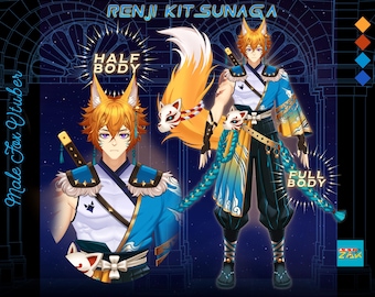 Zorro kitsune macho Live2D Vtuber Modelo: Renji Kit Sunaga, prediseñado y listo para usar
