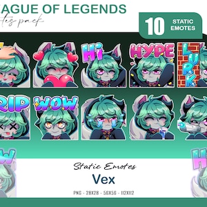 10 Vex League of Legends Emotes Pack, Hi, Wow Vex Twitch Discord Youtube Emotes, Drink, Gun Shoot Vex League of Legends Emotes For Streamer