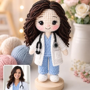Custom Doctor Doll From Photo, Personalized Crochet Nurse Doll, Handmade Amigurumi Medical Professional Gift, Graduation Keepsake