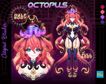 Octopus Girl Live2D Vtuber Model: Full Body Concept Art