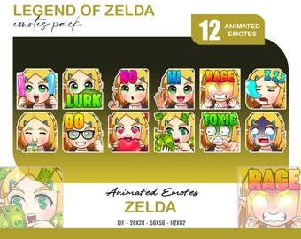 12 Legend of Zelda Animated Emotes, No, Lurk Zelda Twitch Discord Youtube Emotes, Sleep, Rage Legend of Zelda Animated Emotes For Streamer