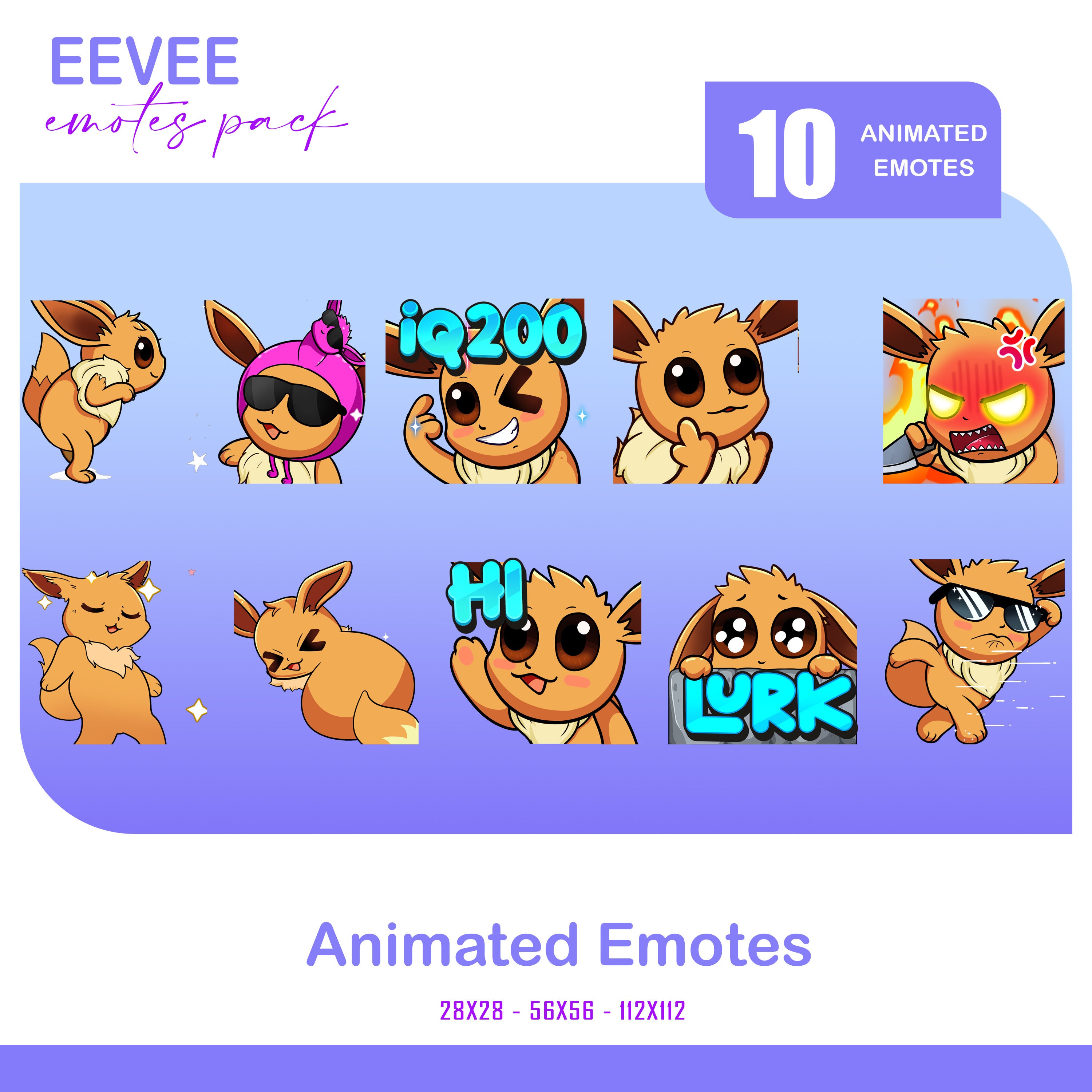 10 Eevee Pack Animated Emotes, Rage, Lurk Animated Twitch Discord ...
