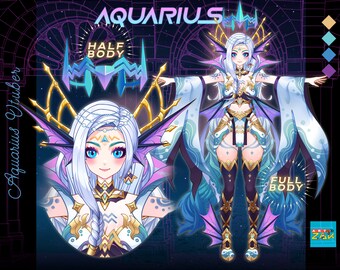 Aquarius Star Sign Live2D Vtuber Model: Marine Fish Girl Anime