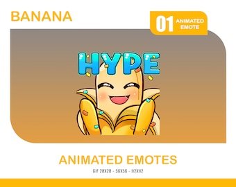 Hype Banana Animated Emote, Animated Funny Hype Banana Twitch Discord Youtube Emote, Cute Hype Banana Animated Emote For Streamer, Gamer