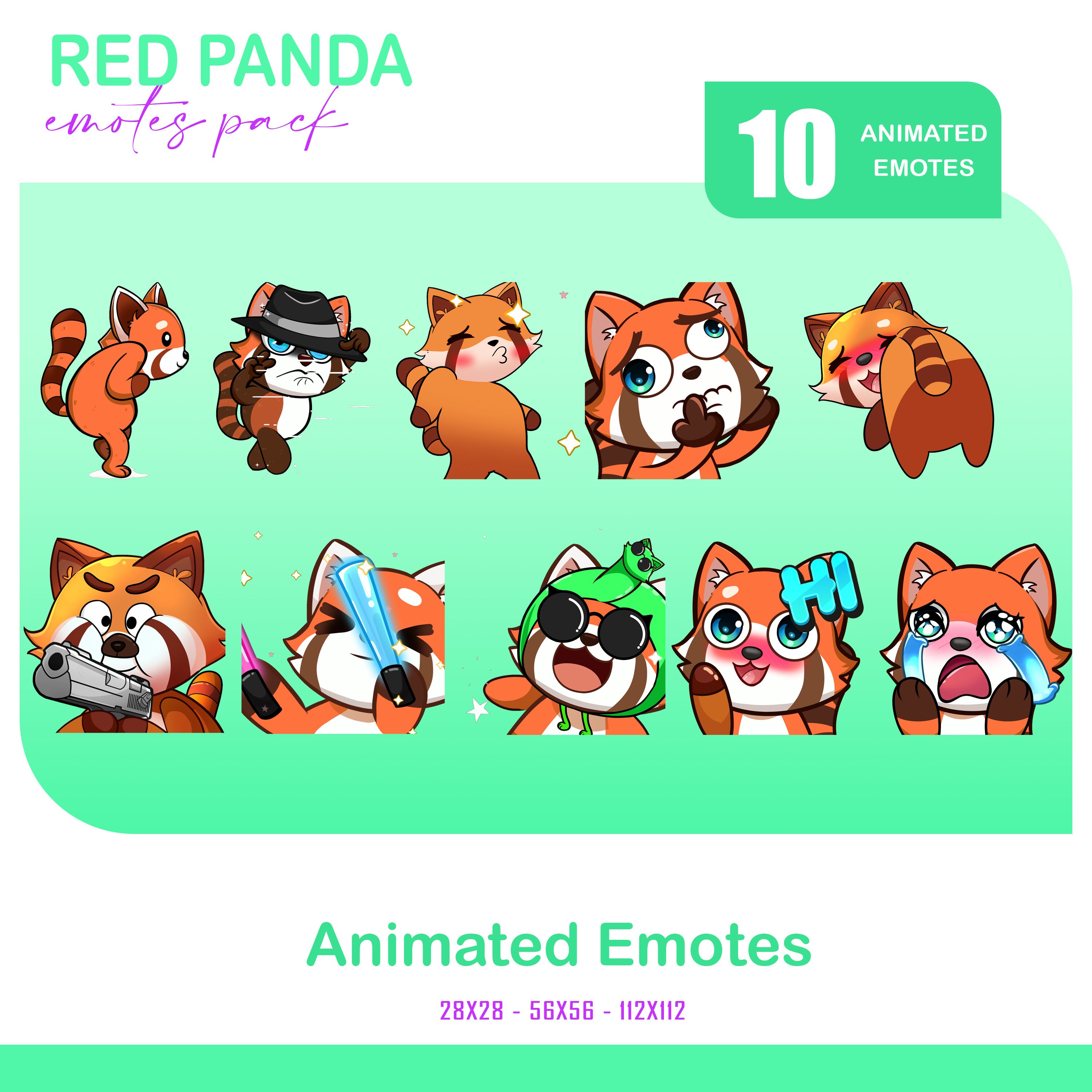 Red Panda Animated Emotes: Twitch, Discord, YouTube (10 Pack) (GIF)