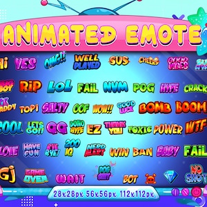 50 Text Animated Emotes for Twitch, Discord, Youtube (GIF Digital Download)