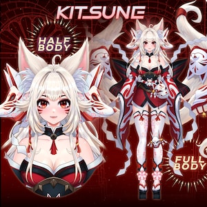 Kitsune Nine-tailed Fox Live2D Full Body Vtuber Model - Commercial License