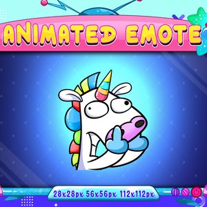 Unicorn Middle Finger Animated Emote, Animated Unicorn Twitch Discord Youtube Emote, Cute Unicorn Middle Finger Animated Emote For Streamer