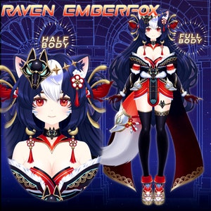 Kitsune Fox Live2D Raven Emberfox Vtuber Model, Japanese Kitsune Fox Live2D Premade Vbridger Ready To Use, Youtube Twitch Streamer, Creator