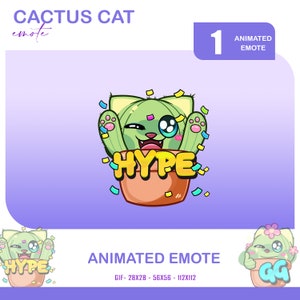 Hype Cactus Cat Animated Emote: Twitch, Discord, Youtube (GIF)