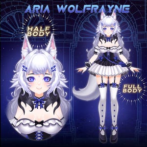 Blue Wolf Girl Vtuber Model: Premade Live2D for Twitch & Youtube