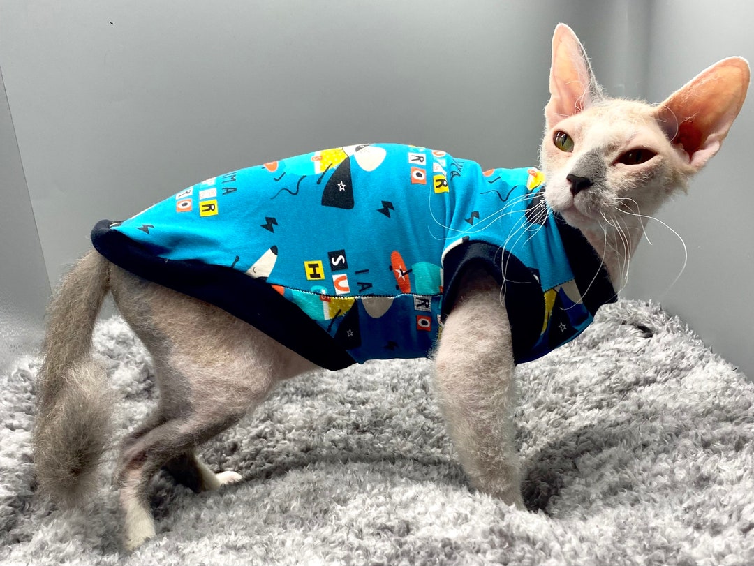 Sphynx Katzenkleidung – Baumwoll-Weste Gestreift, ärmellos, Für Haarlose Katzen (Gr. M, Ingwer)