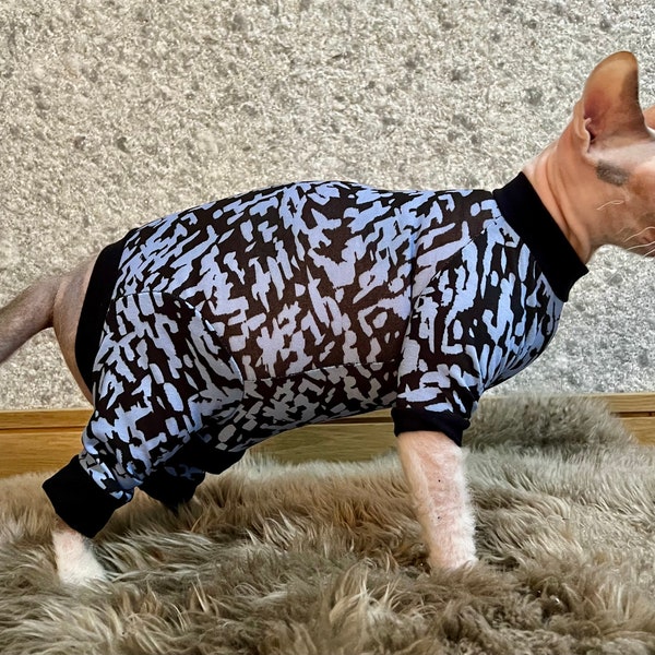 All in one cat pyjamas,  ideal for recovery suit, make your sphynx cat fashionable, cat onesie