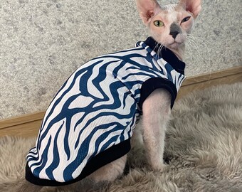 Sphynx Cat Shirt: Zebra Print Jersey Cotton Hairless Cat Clothes