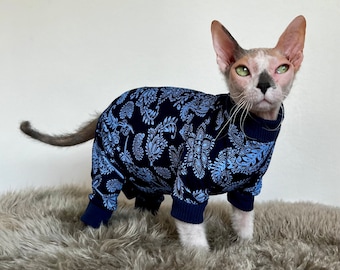 Pijama para gatos todo en uno ideal para traje de recuperación, pon a tu gato sphynx a la moda.