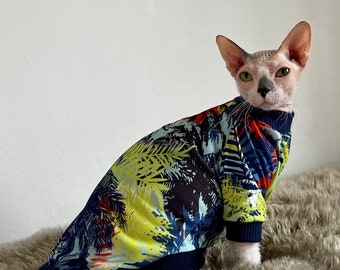 Tropical Print Cat Shirt: Lightweight Sphynx Catwear