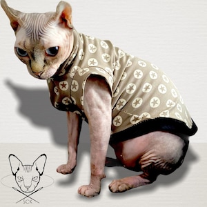 Sphynx Cat Jumper: Brown Stars Jersey Cotton, Small Dog Clothes