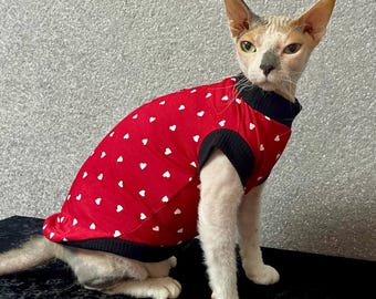 Heart Cat clothes for cat, Sphynx cat jumper, cat lovers gift, hairless cat clothes, small pets jumper