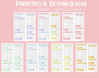 Paycheck Breakdown, Digital Paycheck Breakdown, Printable Paycheck Breakdown, Budget Template