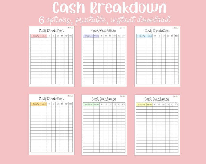 Cash Breakdown Sheet (printable) - Etsy Canada