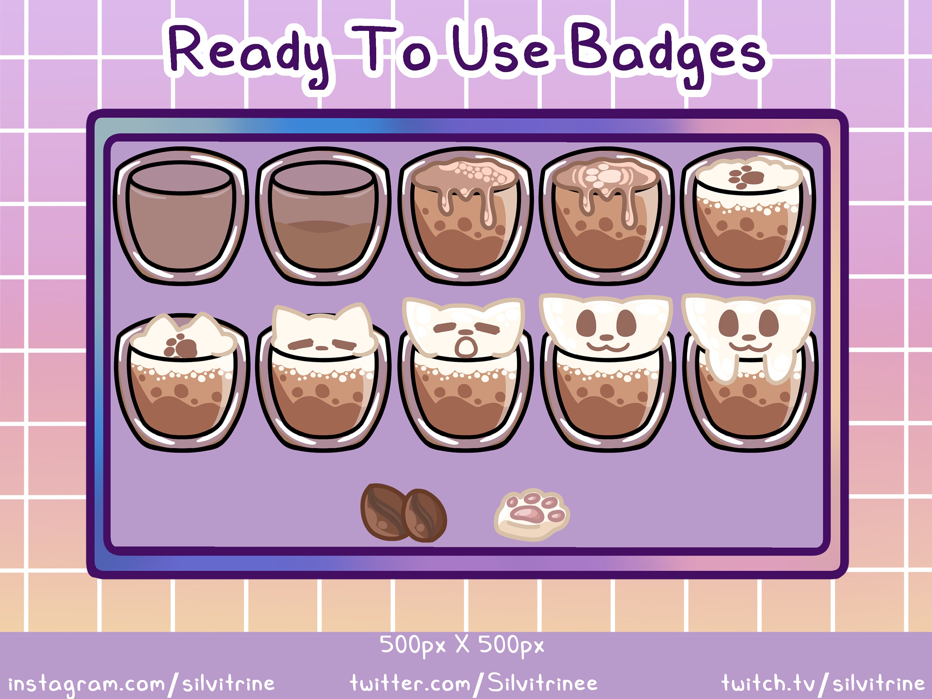 Coffee Cats, Cafe Themed Twitch Sub & Bits Badges 10 Kitty Cat Coffees