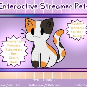 Calico Cat Stream Pet | Uroczy animowany zwierzak maskotka kota Stream Widget | Reaguje na zdarzenia i niestandardowe polecenia | 14 unikalnych animacji/wyrażeń