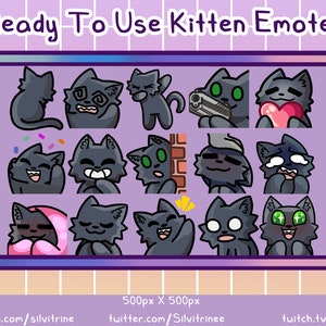 Black Cat Twitch Emotes Pack || 15 Cute Kitty Cat Emotes for Streamers and Discord
