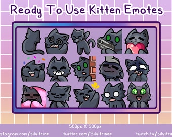 Paquete de gestos de gato negro para Twitch // 15 gestos de gatos lindos para Streamers y Discord