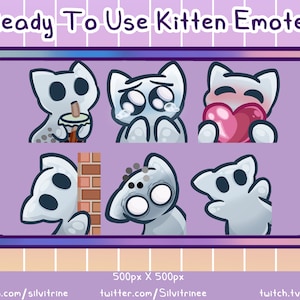 Ghost Cat Twitch Emotes Pack || 6 Cute Halloween Kitty Cat Emotes for Streamers and Discord