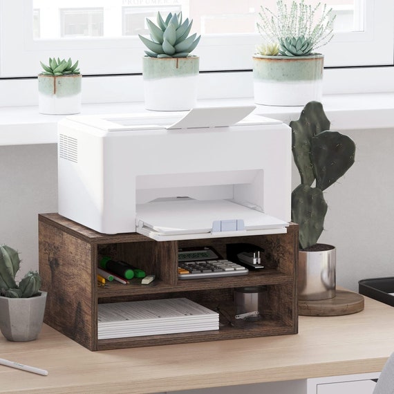 Rustic Printer Stand With 2 Tier Storage Multifunctional Wood Etsy