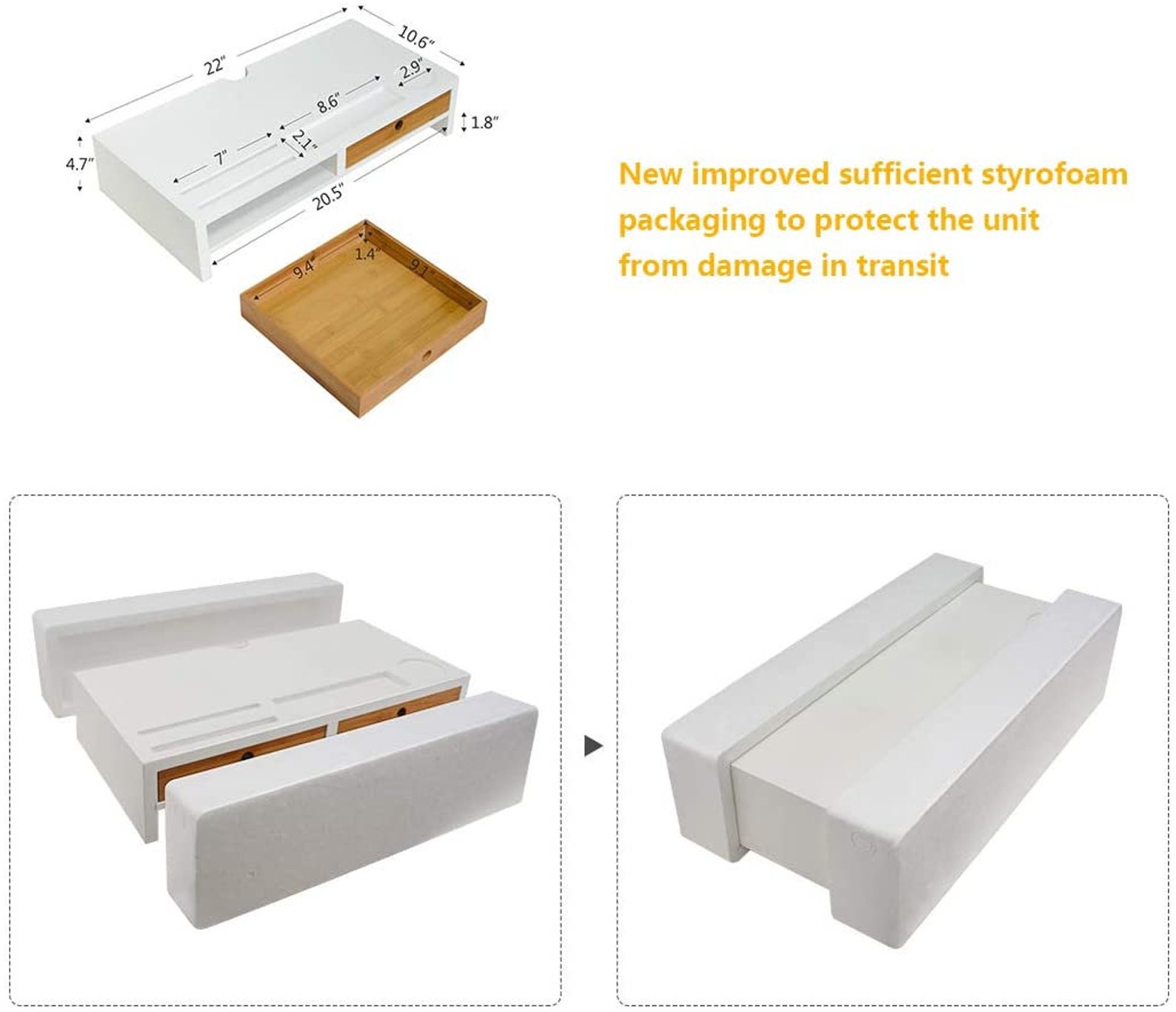 Computer Monitor Stand with Drawers White Wood Laptop Screen Etsy