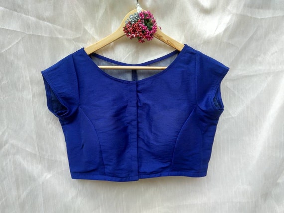 Plain blue saree with designer blouse sale