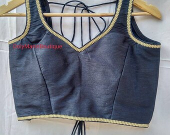 Designer sari-blouse, grijze sari-blouse, Bollywood-blouse, damesblouse, crop top voor dames, designerblouse, Indiase blouse