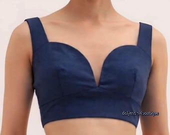 Navy blue saree blouse, readymade Blouse, fancy Beautiful blouse, Indian ethnic wear.