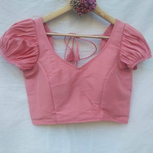 Designer Sari Blouse, Bollywood Blouse, pink Saree Blouse, Crop Top For Women, Ruffle sleeves Bollywood Blouse, Fancy Saree blouse
