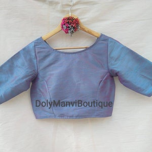 Handgemaakte designer dames Saree-blouse, ijsblauwe sari-blouse, sari-blouse, damesblouse, sari-blouse, crop top, kant-en-klare sari-blouse