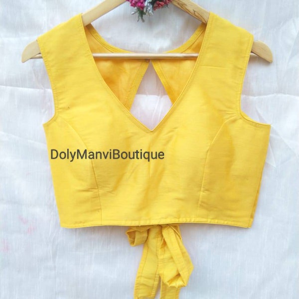 Indian  Saree Blouse, Beautiful Blouse, Yellow Sari Blouse, Women Blouse, Bollywood Saree Blouse, Crop Top, Readymade Saree Blouse