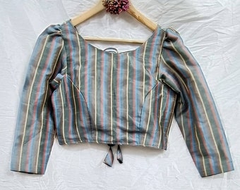 Manches bouffantes avec chemisier manches 3/4, beau chemisier sari, chemisier sari indien, chemisier sari Bollywood, chemisier sari pour femme