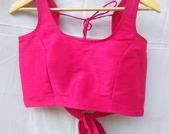 Designer Sari Blouse, Pink Sari Blouse, Bollywood Blouse, Women Blouse, Pink Crop Top For Women