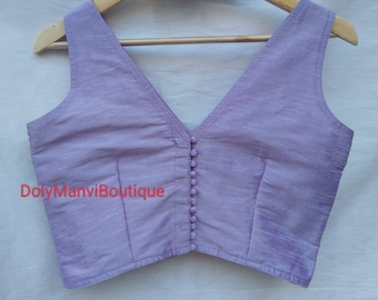 Handmade Designer Women Saree Blouse, Light Purple Sari Blouse, Sari Blouse, Women Blouse, Saree Blouse, Crop Top, Readymade Sari Blouse