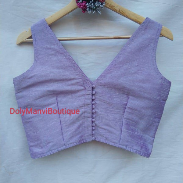 Handmade Designer Women Saree Blouse, Light Purple Sari Blouse, Sari Blouse, Women Blouse, Saree Blouse, Crop Top, Readymade Sari Blouse