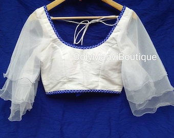 Handmade Designer Women Saree Blouse, White Indian Saree Blouse, Sari Blouse, Women Blouse, Saree Blouse, Crop Top, Readymade Sari Blouse