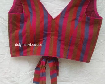 Chemisier sari pour femme fait main coupé en V, chemisier sari indien, chemisier sari, chemisier pour femme, chemisier sari, haut court, chemisier sari fait main