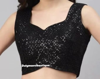Black saree sequence blouse, saree blouse , handmade blouse.