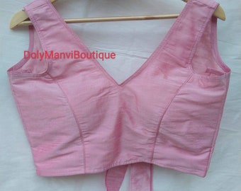 Handmade Designer Women Saree Blouse, Baby Pink Sari Blouse, Sari Blouse, Women Blouse, Saree Blouse, Crop Top, Readymade Sari Blouse